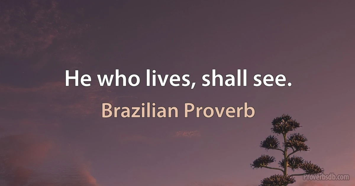 He who lives, shall see. (Brazilian Proverb)