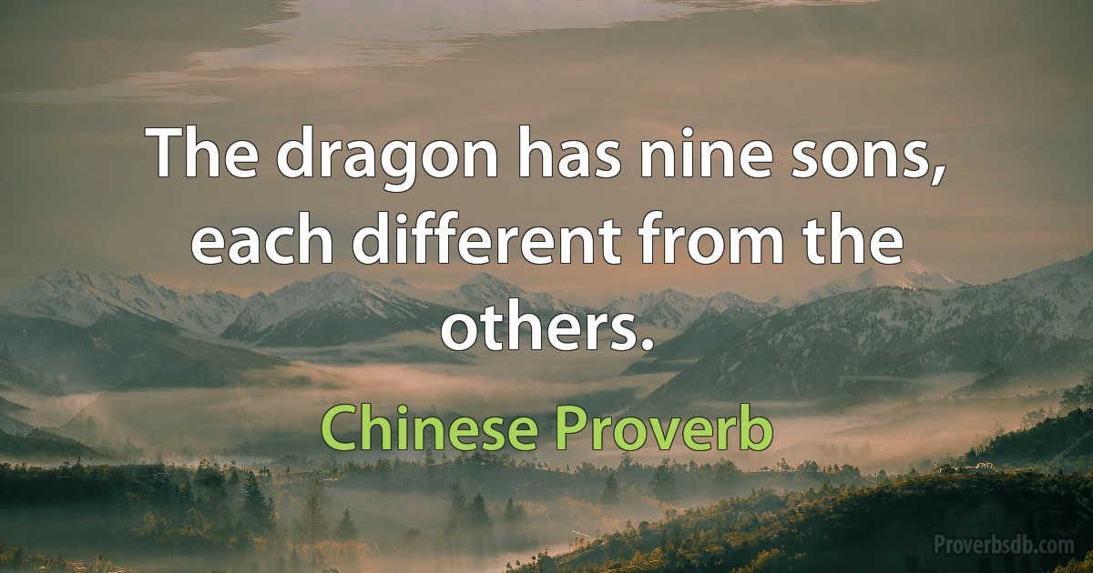 The dragon has nine sons, each different from the others. (Chinese Proverb)