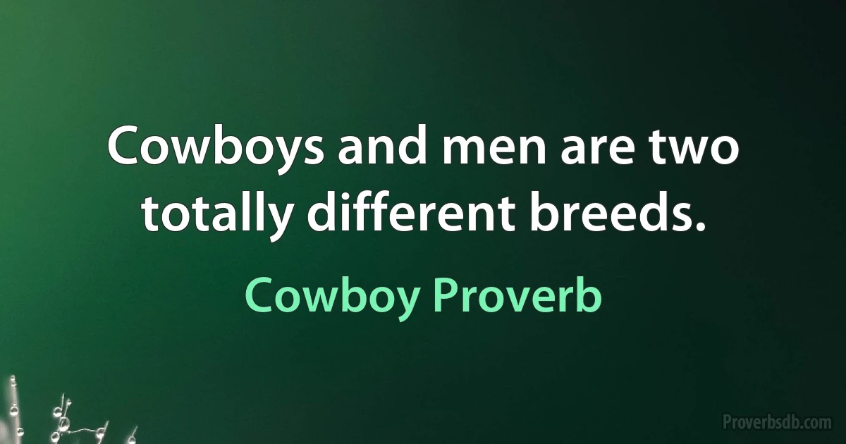 Cowboys and men are two totally different breeds. (Cowboy Proverb)