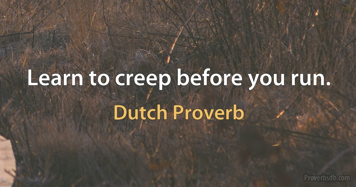 Learn to creep before you run. (Dutch Proverb)