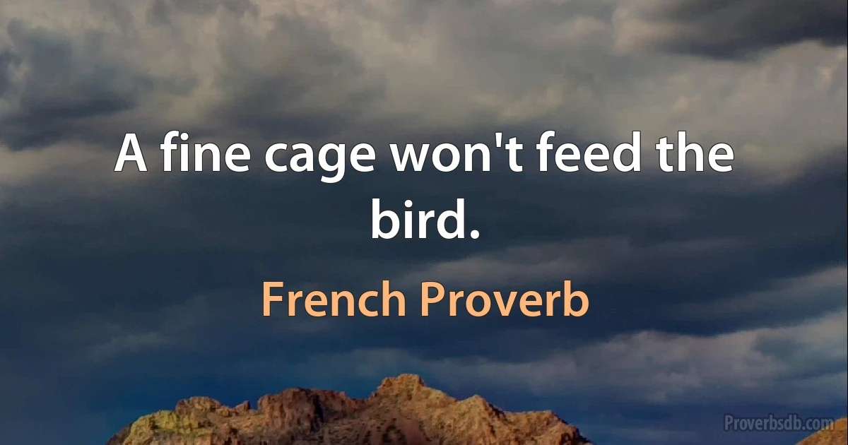 A fine cage won't feed the bird. (French Proverb)