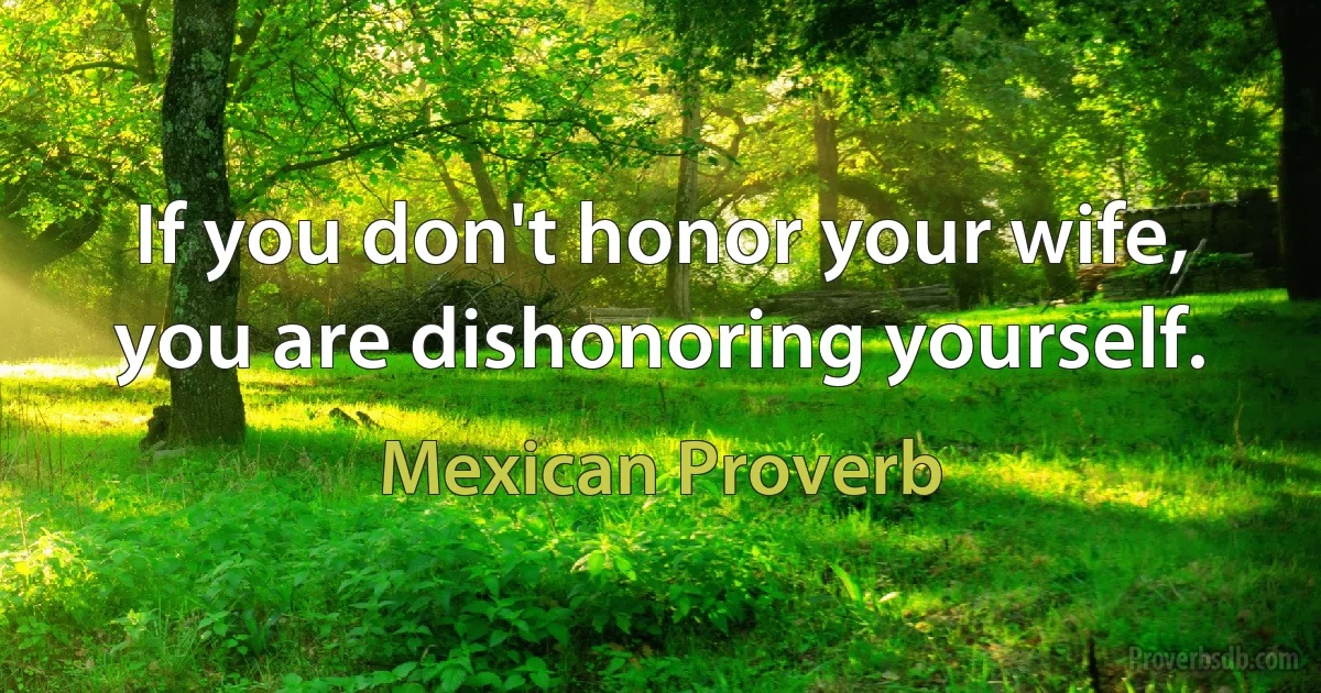 If you don't honor your wife, you are dishonoring yourself. (Mexican Proverb)