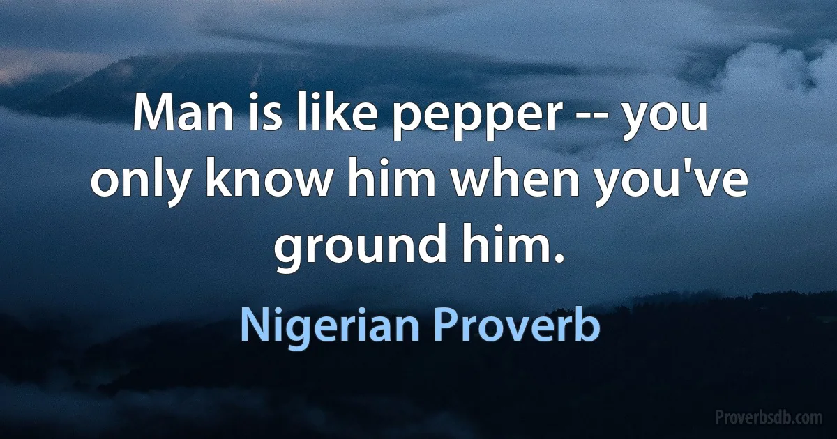 Man is like pepper -- you only know him when you've ground him. (Nigerian Proverb)