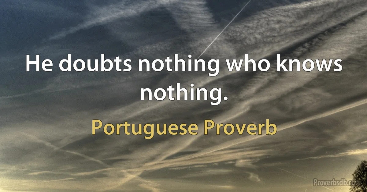 He doubts nothing who knows nothing. (Portuguese Proverb)