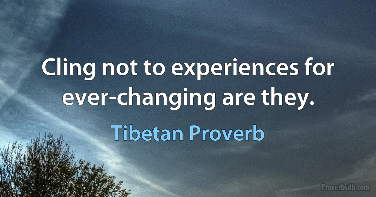 Cling not to experiences for ever-changing are they. (Tibetan Proverb)