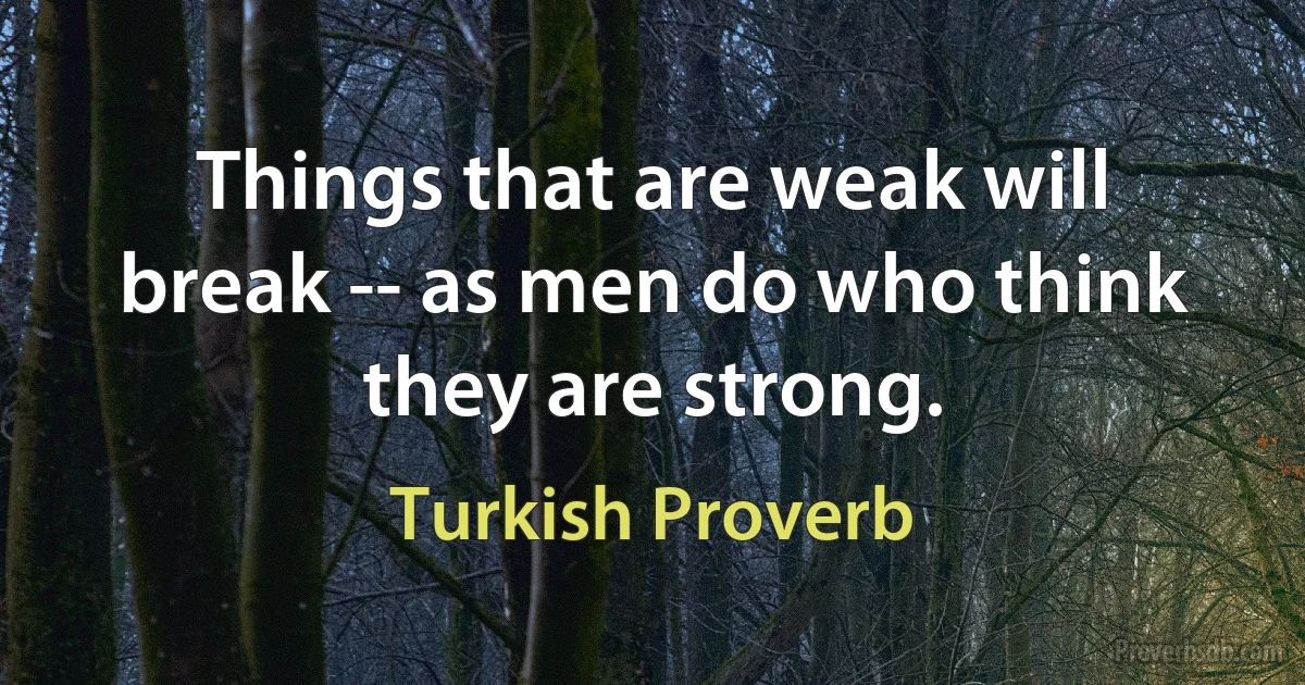 Things that are weak will break -- as men do who think they are strong. (Turkish Proverb)