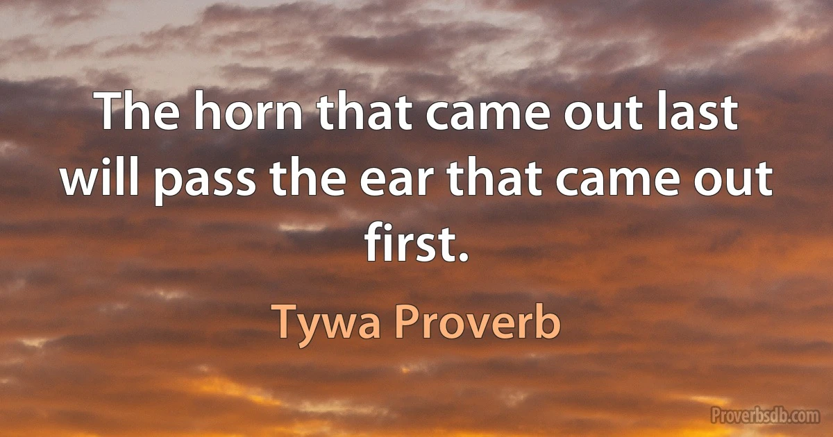 The horn that came out last will pass the ear that came out first. (Tywa Proverb)