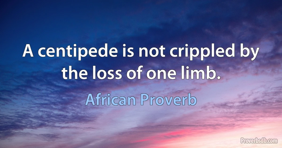 A centipede is not crippled by the loss of one limb. (African Proverb)