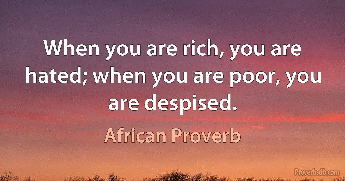 When you are rich, you are hated; when you are poor, you are despised. (African Proverb)