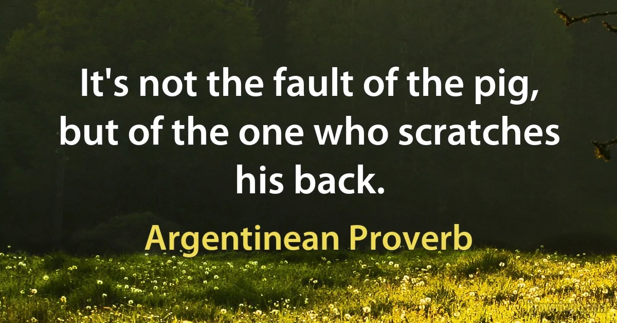 It's not the fault of the pig, but of the one who scratches his back. (Argentinean Proverb)