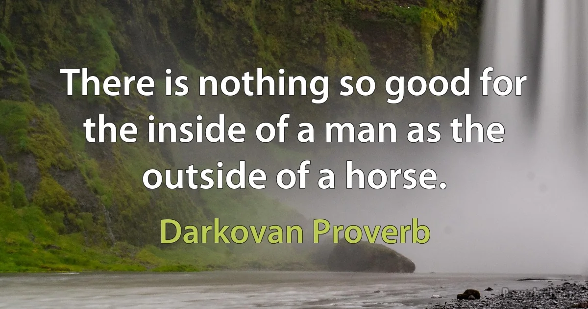 There is nothing so good for the inside of a man as the outside of a horse. (Darkovan Proverb)