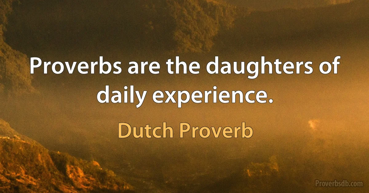 Proverbs are the daughters of daily experience. (Dutch Proverb)