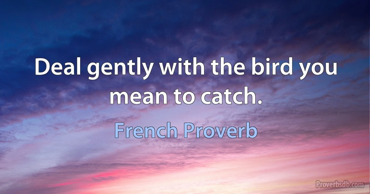 Deal gently with the bird you mean to catch. (French Proverb)