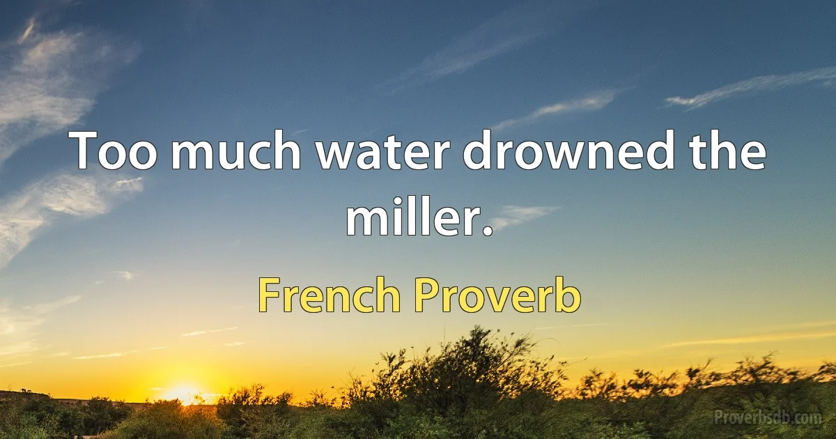 Too much water drowned the miller. (French Proverb)