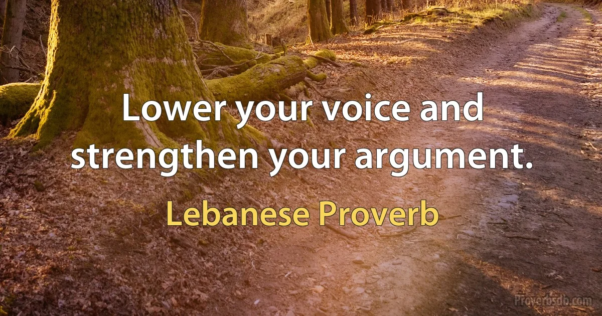 Lower your voice and strengthen your argument. (Lebanese Proverb)