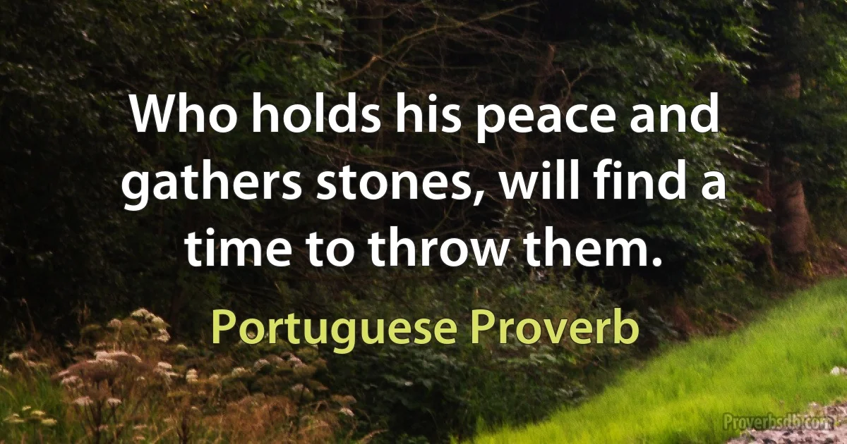 Who holds his peace and gathers stones, will find a time to throw them. (Portuguese Proverb)