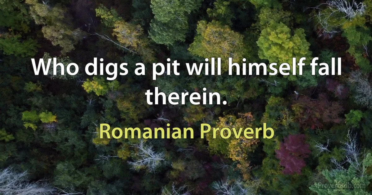 Who digs a pit will himself fall therein. (Romanian Proverb)