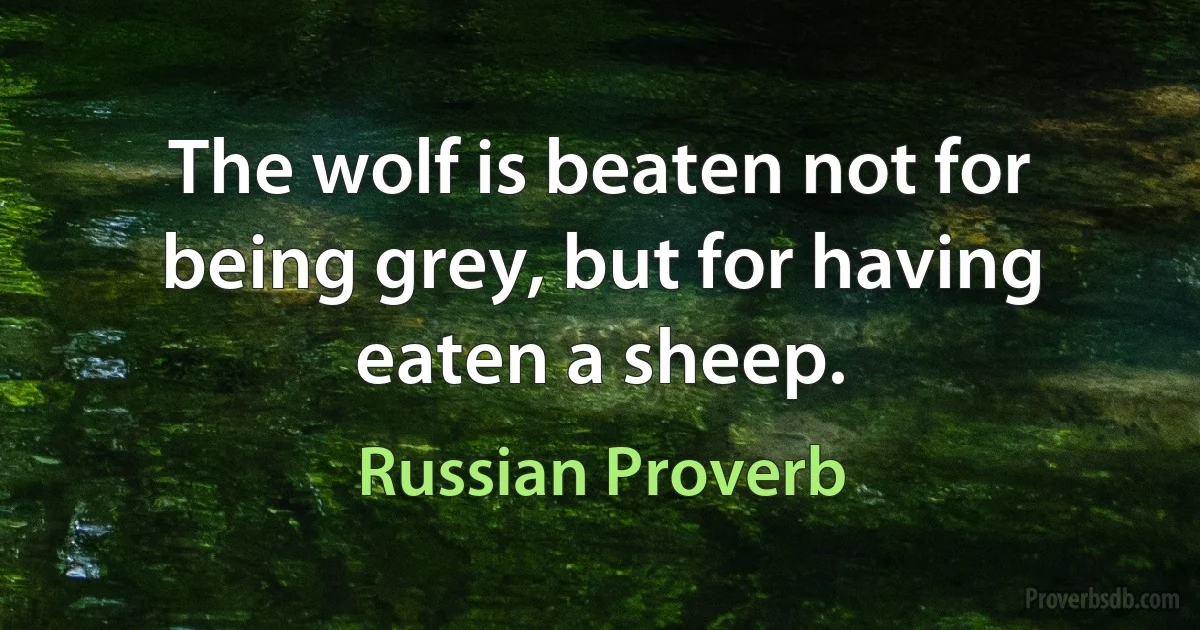 The wolf is beaten not for being grey, but for having eaten a sheep. (Russian Proverb)