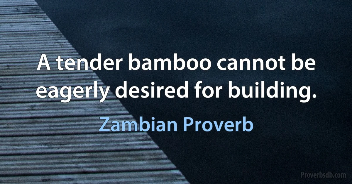 A tender bamboo cannot be eagerly desired for building. (Zambian Proverb)