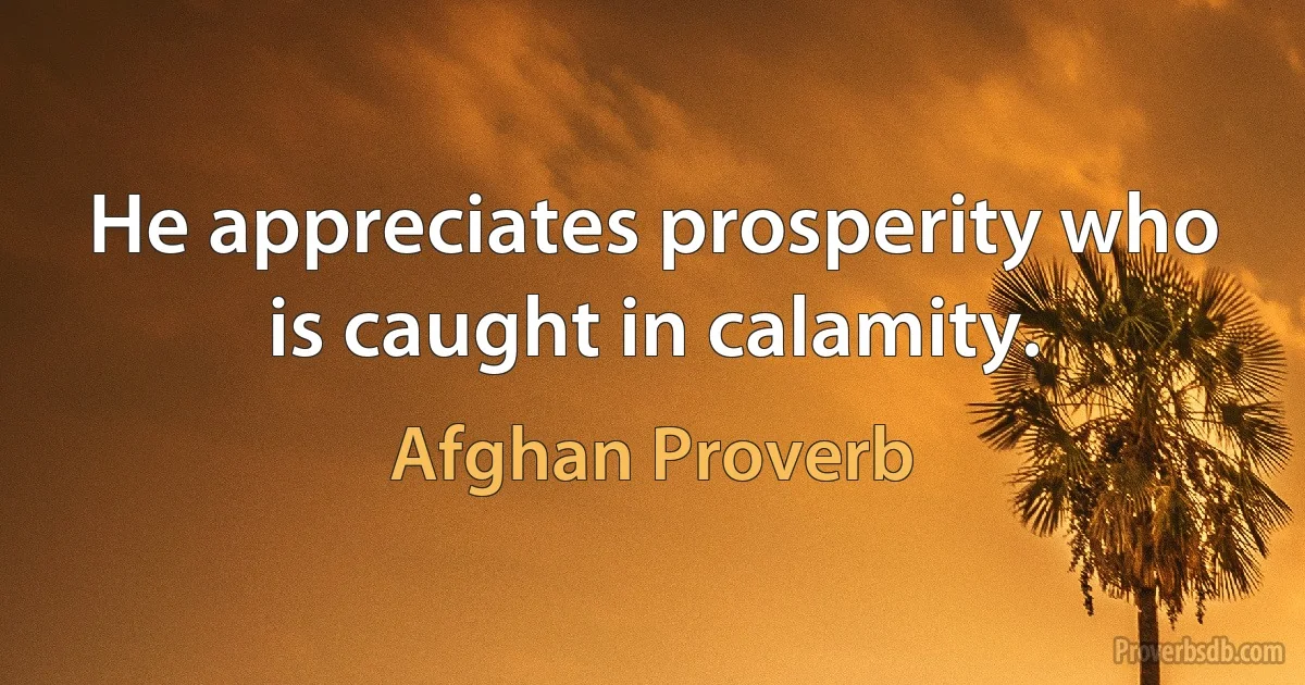 He appreciates prosperity who is caught in calamity. (Afghan Proverb)