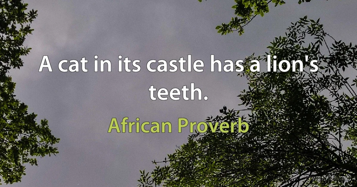 A cat in its castle has a lion's teeth. (African Proverb)