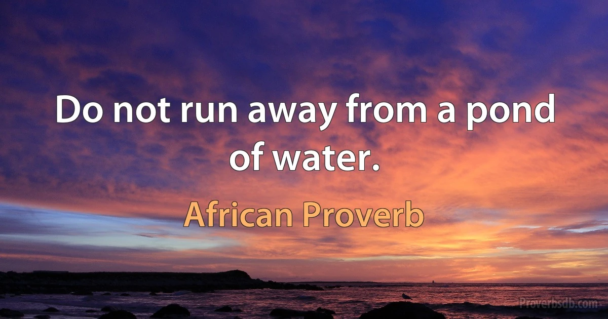 Do not run away from a pond of water. (African Proverb)