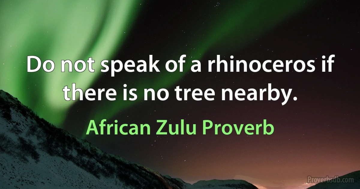 Do not speak of a rhinoceros if there is no tree nearby. (African Zulu Proverb)