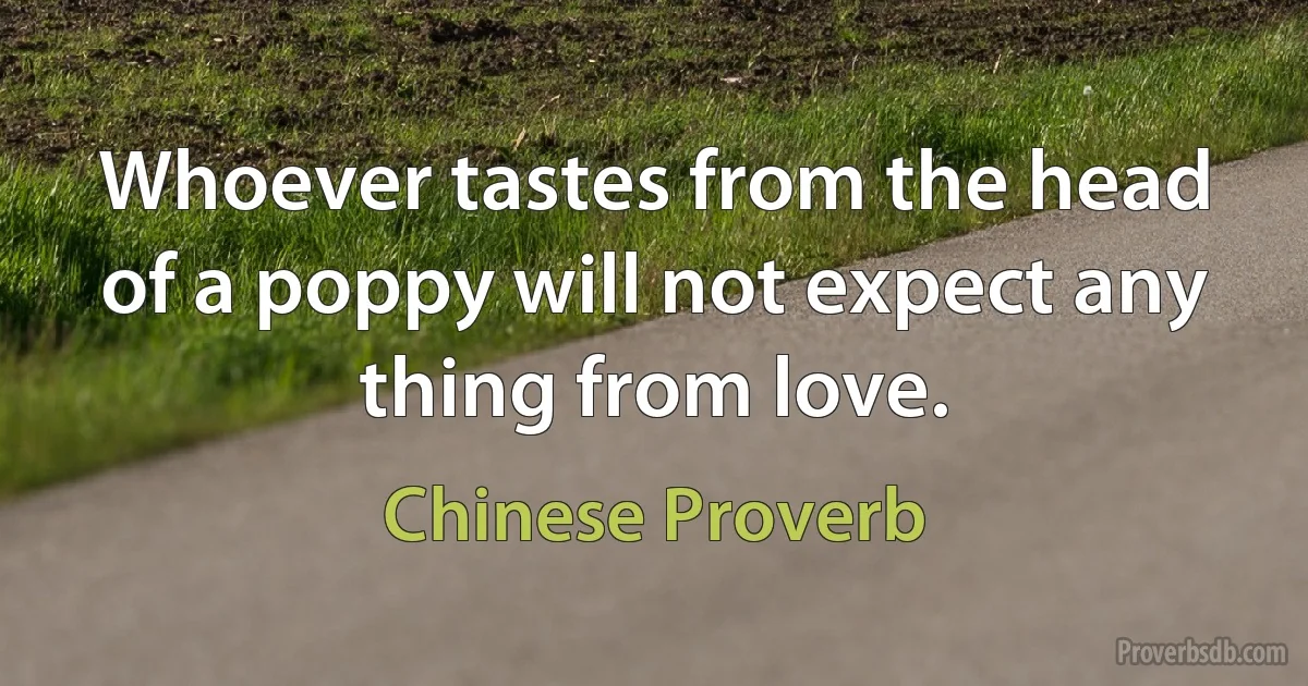 Whoever tastes from the head of a poppy will not expect any thing from love. (Chinese Proverb)