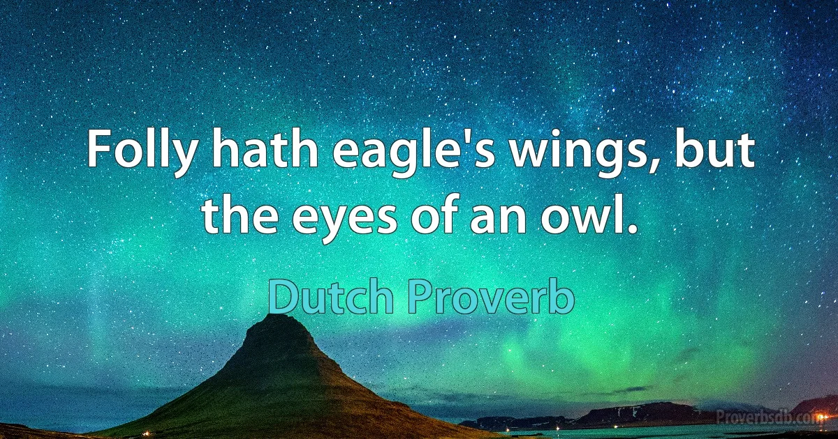 Folly hath eagle's wings, but the eyes of an owl. (Dutch Proverb)