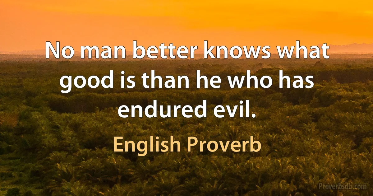 No man better knows what good is than he who has endured evil. (English Proverb)