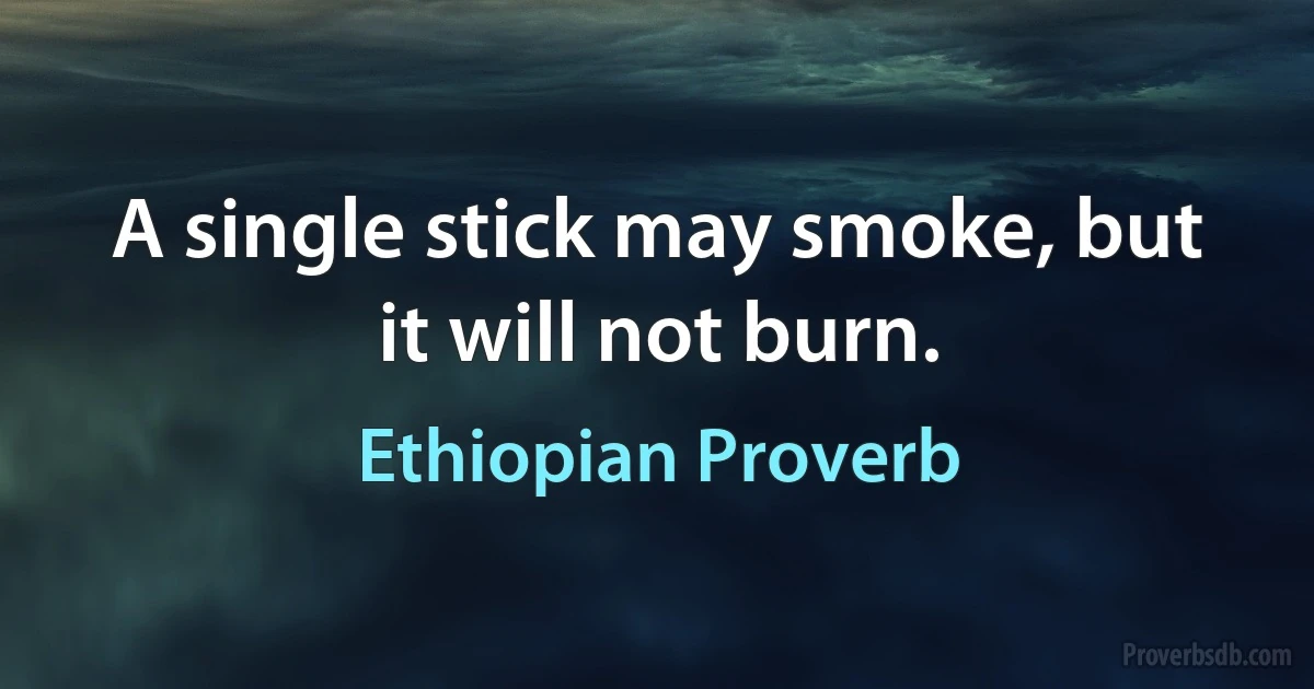 A single stick may smoke, but it will not burn. (Ethiopian Proverb)