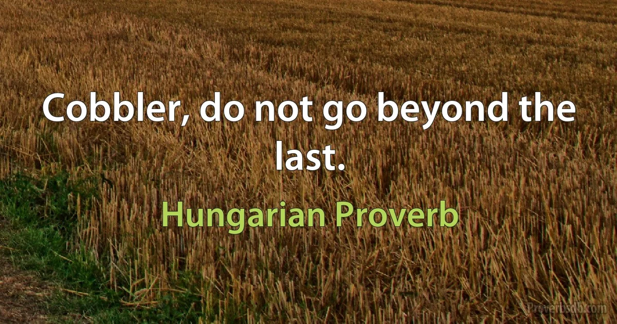 Cobbler, do not go beyond the last. (Hungarian Proverb)