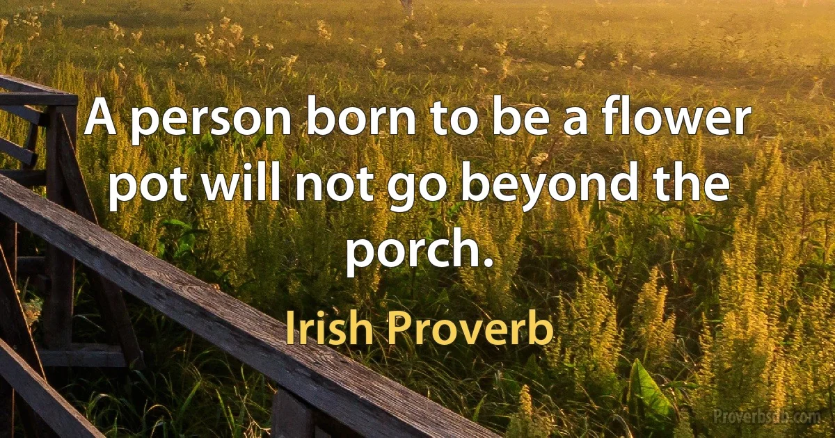 A person born to be a flower pot will not go beyond the porch. (Irish Proverb)