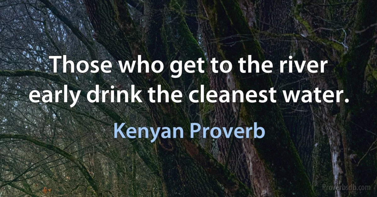 Those who get to the river early drink the cleanest water. (Kenyan Proverb)