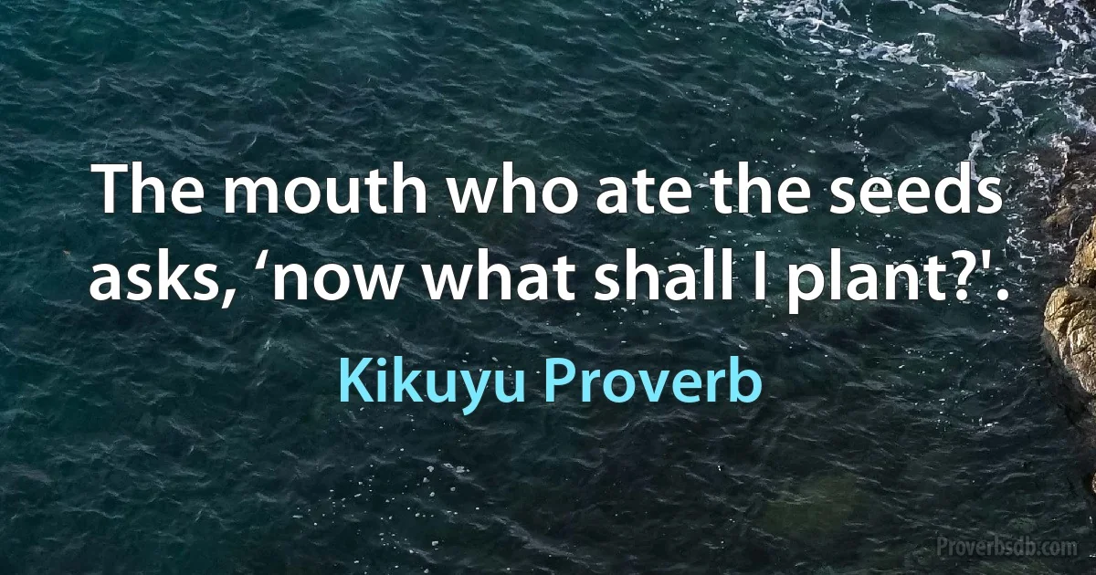 The mouth who ate the seeds asks, ‘now what shall I plant?'. (Kikuyu Proverb)