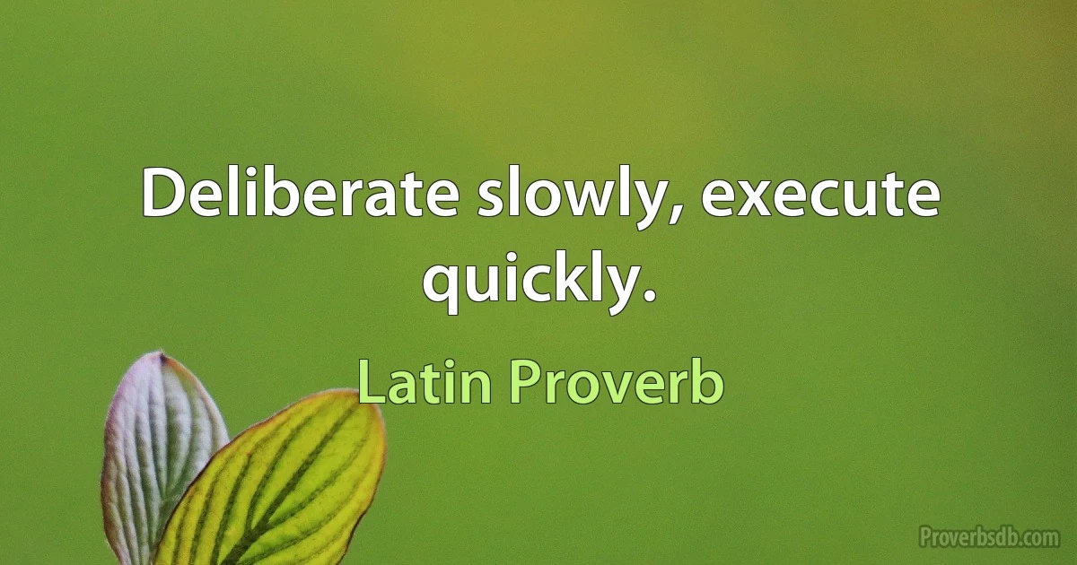 Deliberate slowly, execute quickly. (Latin Proverb)