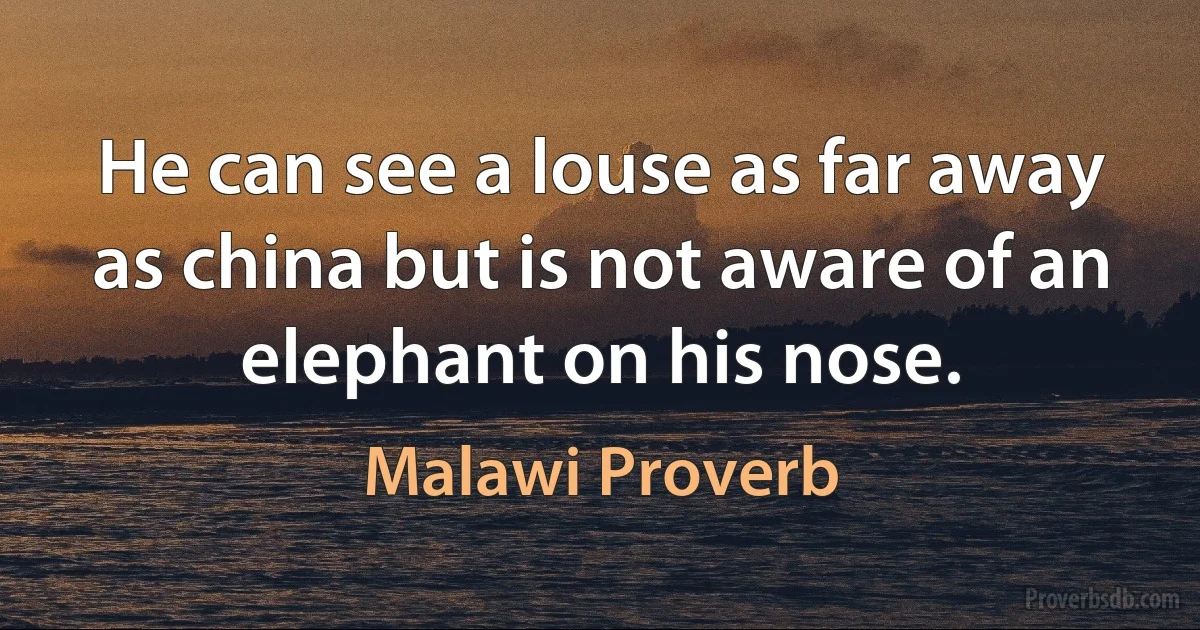 He can see a louse as far away as china but is not aware of an elephant on his nose. (Malawi Proverb)