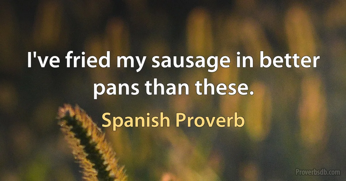 I've fried my sausage in better pans than these. (Spanish Proverb)