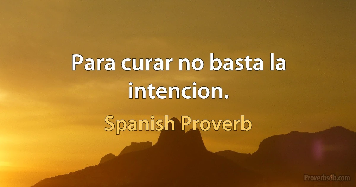 Para curar no basta la intencion. (Spanish Proverb)