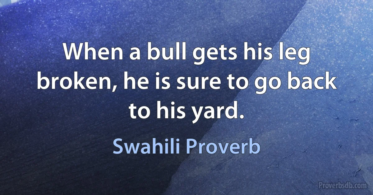 When a bull gets his leg broken, he is sure to go back to his yard. (Swahili Proverb)