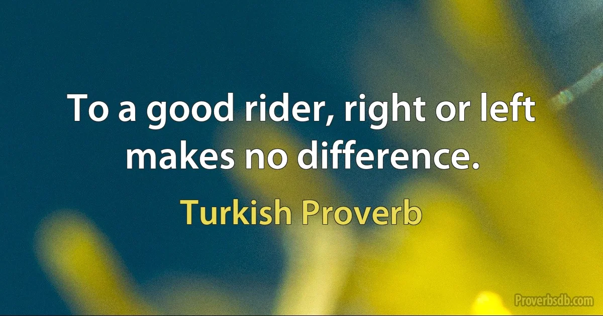 To a good rider, right or left makes no difference. (Turkish Proverb)