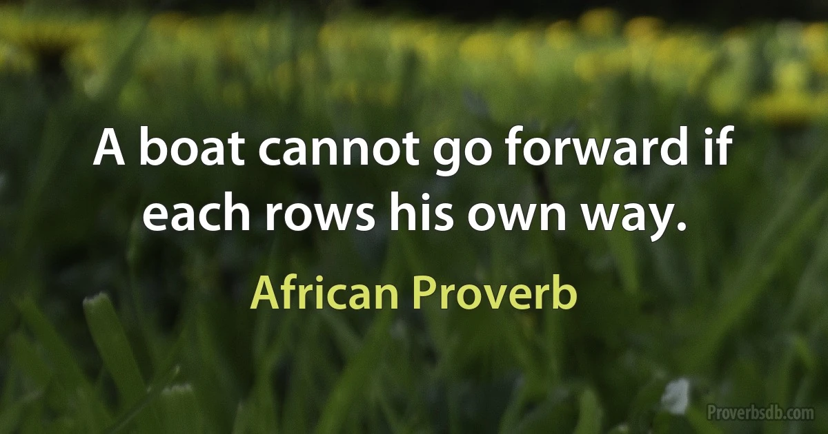 A boat cannot go forward if each rows his own way. (African Proverb)