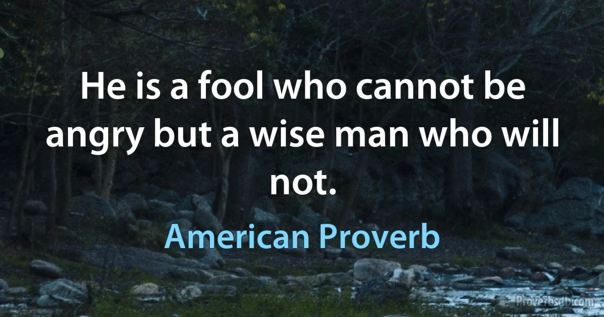 He is a fool who cannot be angry but a wise man who will not. (American Proverb)