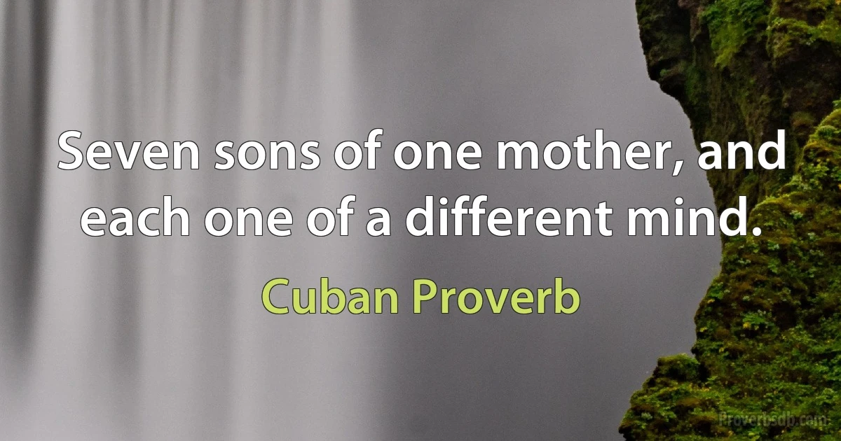 Seven sons of one mother, and each one of a different mind. (Cuban Proverb)