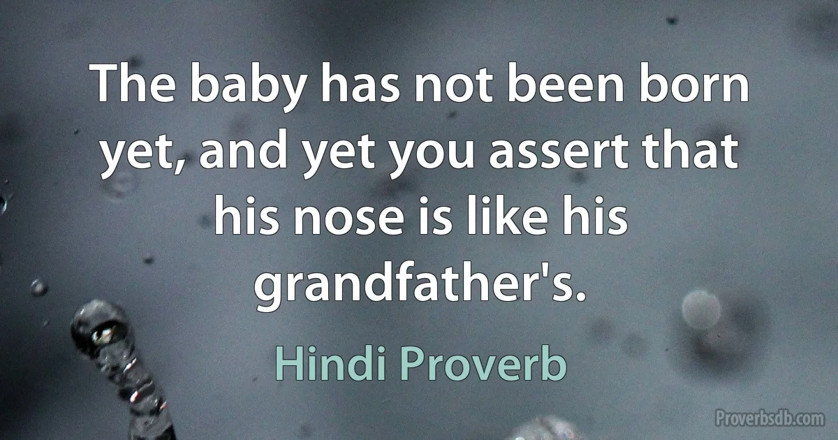 The baby has not been born yet, and yet you assert that his nose is like his grandfather's. (Hindi Proverb)