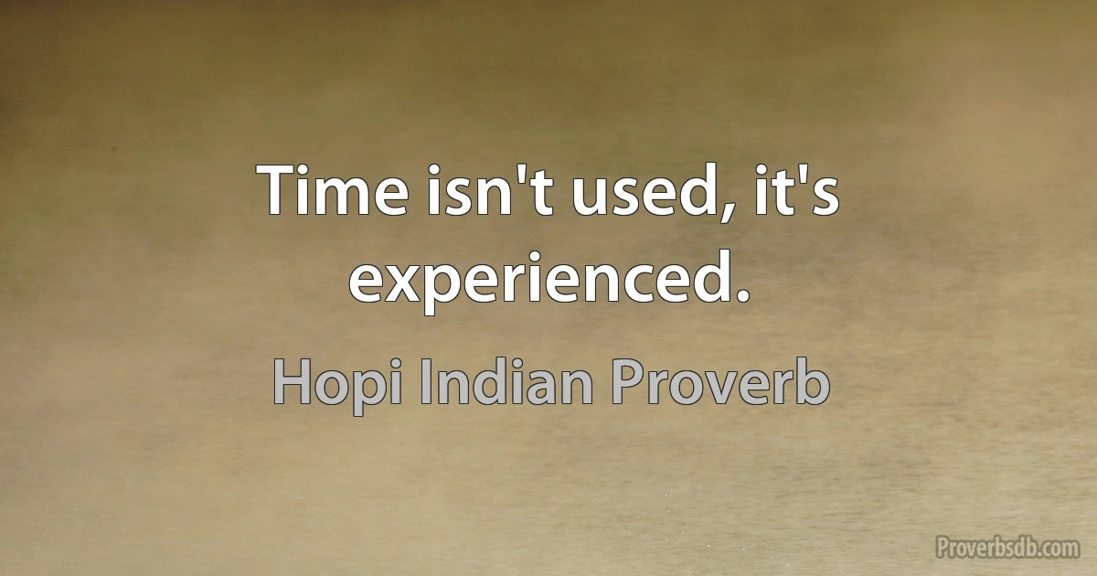 Time isn't used, it's experienced. (Hopi Indian Proverb)