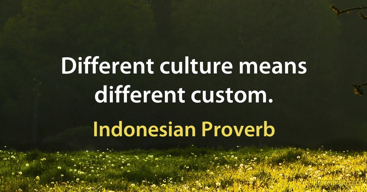 Different culture means different custom. (Indonesian Proverb)