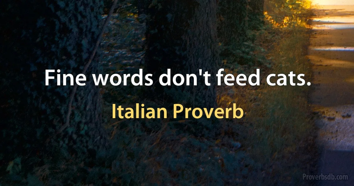 Fine words don't feed cats. (Italian Proverb)