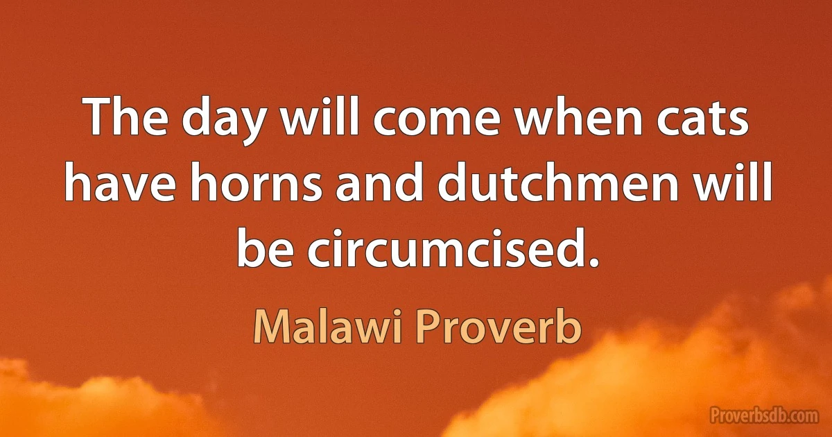 The day will come when cats have horns and dutchmen will be circumcised. (Malawi Proverb)