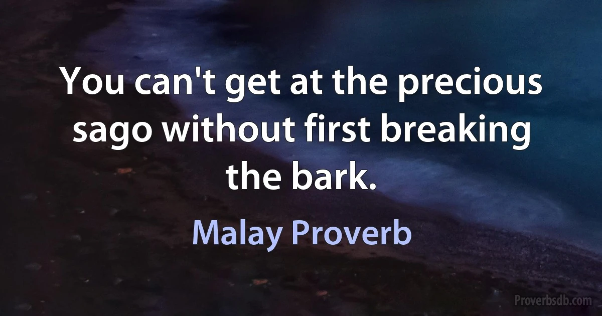 You can't get at the precious sago without first breaking the bark. (Malay Proverb)